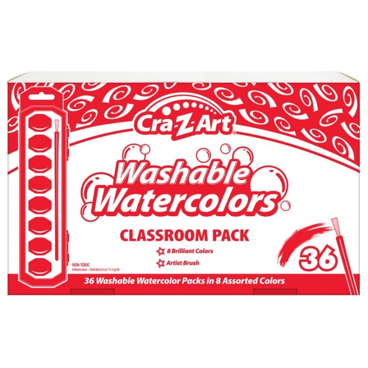 Cra-Z-Art® Washable Watercolors Classroom Pack, 8 Colors, 36 Count