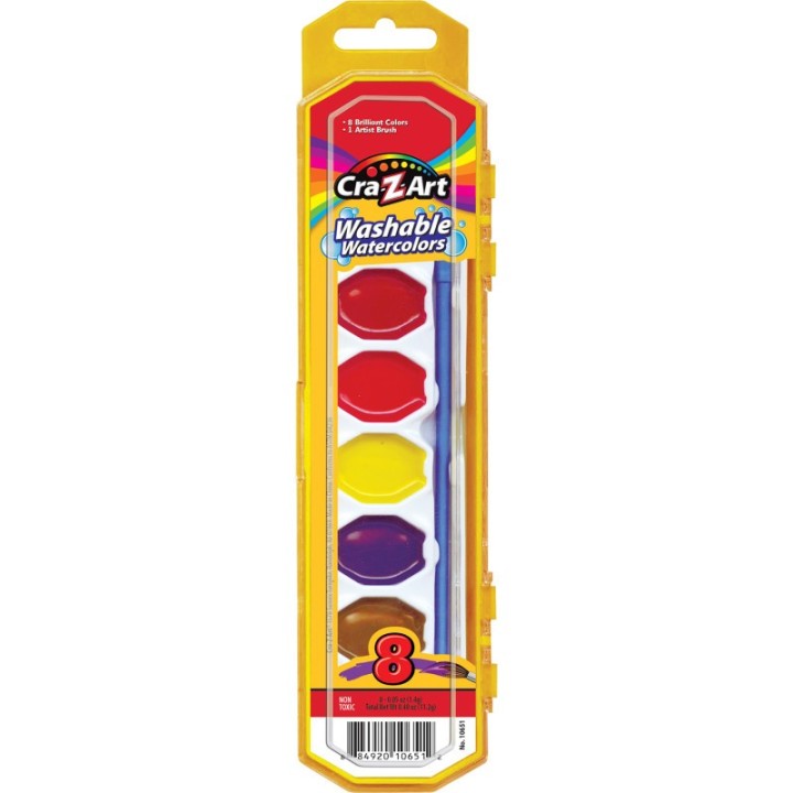 Cra-Z-Art® Washable Watercolors with Brush, Peggable Tray, 8 Count