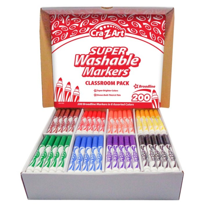 Cra-Z-Art® Washable Marker Classroom Pack, Broadline, 8 Color, Pack of 200