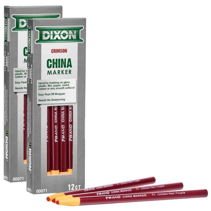 Dixon® Phano China Markers, Crimson Red, 12 Per Pack, 2 Packs