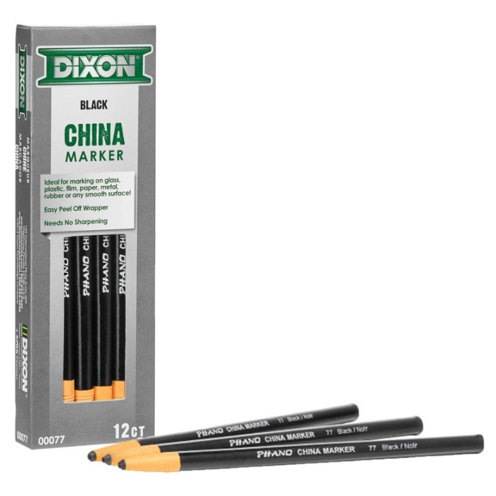 Dixon® Phano China Markers, Black, Pack of 12