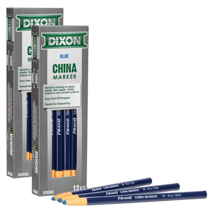 Dixon® Phano China Markers, Blue, 12 Per Pack, 2 Packs