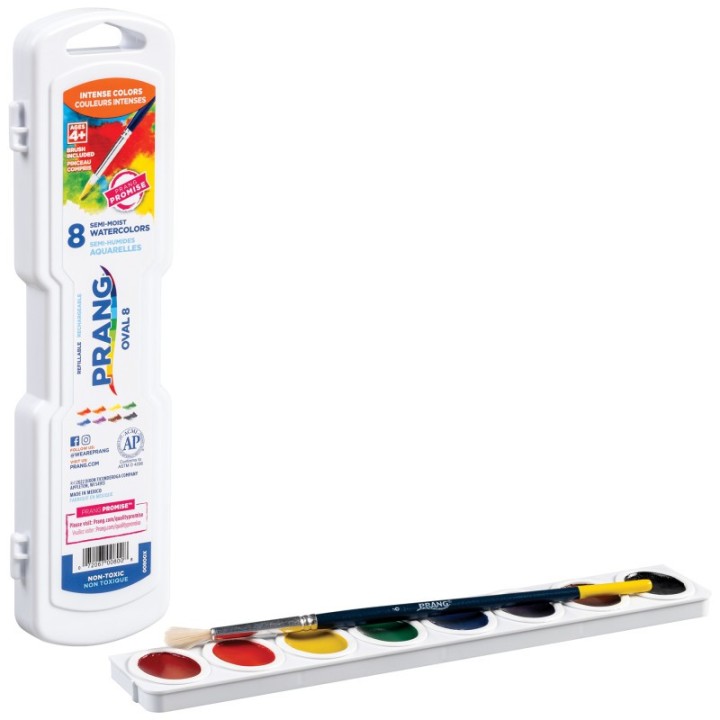 Prang® Watercolors, Oval Pans, 8 color set with brush