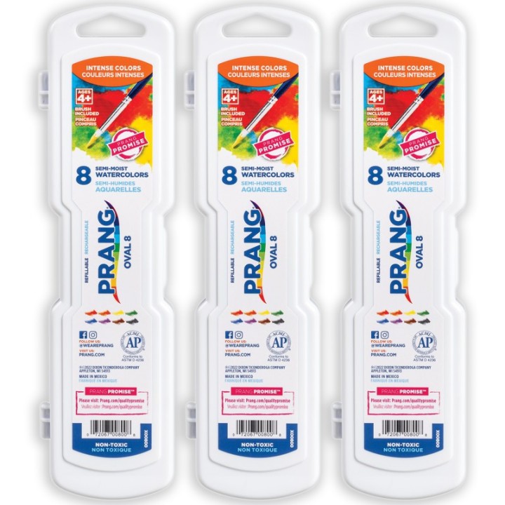 Prang® Semi-Moist Washable Watercolor Set, 8 colors, 3 Sets