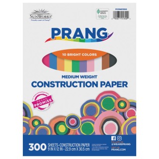 Prang® Construction Paper, Medium Weight, 10 Assorted Colors, 9" x 12", 300 Sheets
