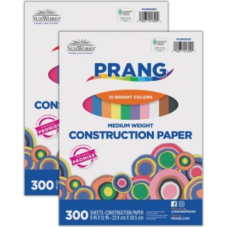 Prang® Construction Paper, Medium Weight, 10 Assorted Colors, 9" x 12", 300 Sheets Per Pack, 2 Packs
