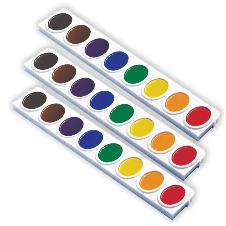 Prang® Watercolors, Oval Pan Refill Tray, 8 Colors, 3 Refills Per Pack, 3 Packs