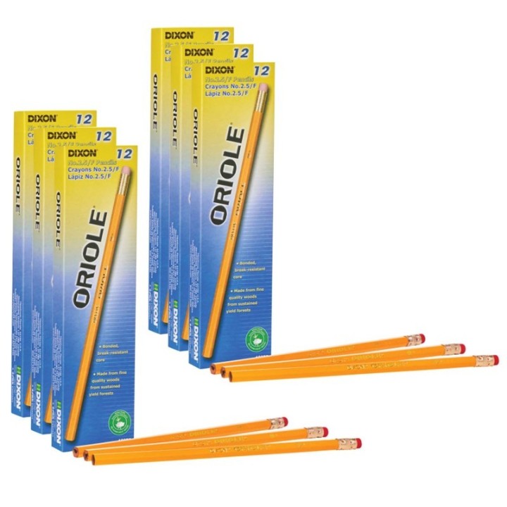 Oriole® Pencils, No. 2.5 Medium Yellow, Unsharpened, 12 Per Box, 6 Boxes