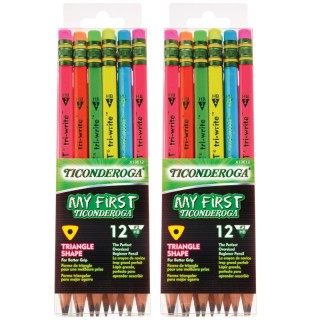 Ticonderoga® My First® Tri-Write™ Wood-Cased Pencils, Neon Assorted, 12 Per Pack, 2 Packs