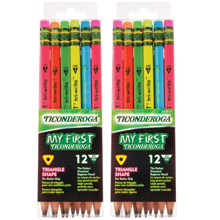 Ticonderoga® My First® Tri-Write™ Wood-Cased Pencils, Neon Assorted, 12 Per Pack, 2 Packs