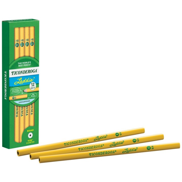 Ticonderoga® Laddie® Wood-Cased Pencils without Eraser, #2 HB Soft, Yellow, 12 Count