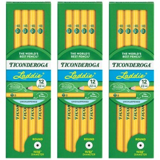Ticonderoga® Laddie® Wood-Cased Pencils, #2 HB Soft, Yellow, 12 Per Pack, 3 Packs