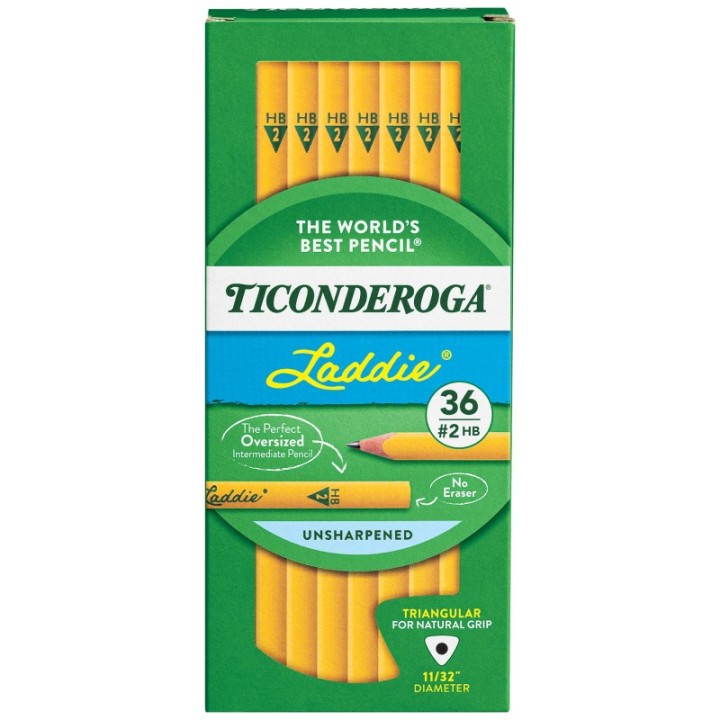Ticonderoga® Laddie® Tri-Write Intermediate Size No. 2 Pencils without Eraser, Box of 36