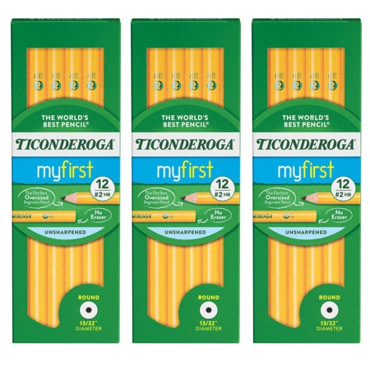 Ticonderoga® Beginners® Pencils without Eraser, 12 Per Pack, 3 Packs