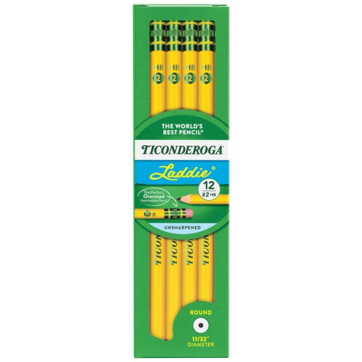 Ticonderoga® Laddie® Wood-Cased Pencils, #2 HB Soft, Yellow, 12 Ct