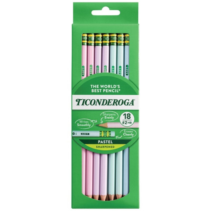 Ticonderoga® Wooden Pencil Pastel, Sharpened, Pack of 18