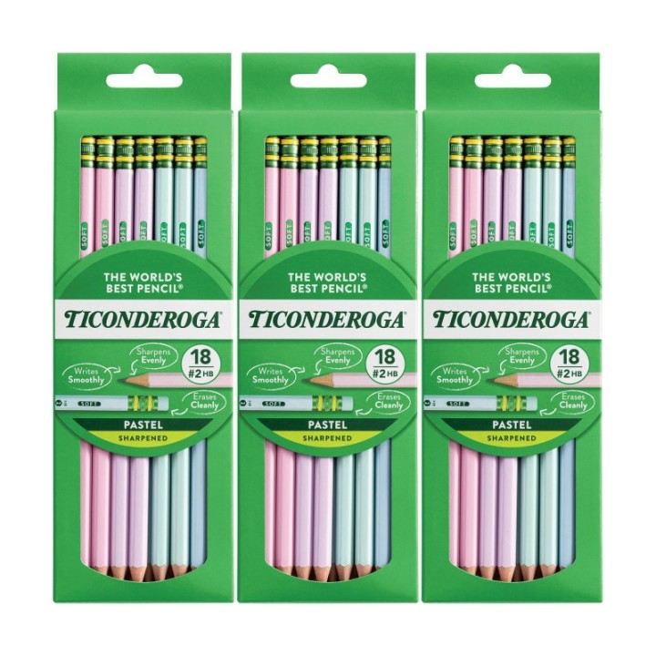 Ticonderoga® Wooden Pencil Pastel, Sharpened, 18 Per Pack, 3 Packs
