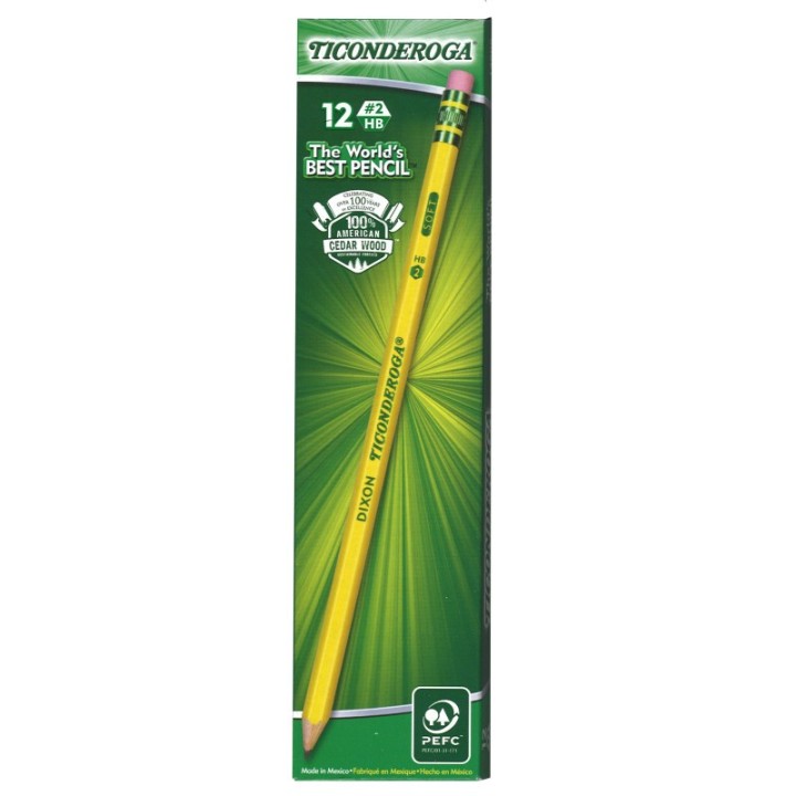 Ticonderoga® Wood-Cased Pencils, #2 HB Soft, Pre-Sharpened, Yellow, 12 Ct