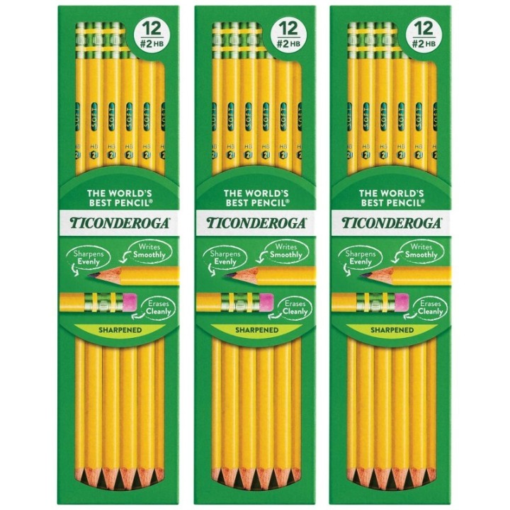 Ticonderoga® No. 2 Pencils, Pre-Sharpened, 12 Per Pack, 3 Packs