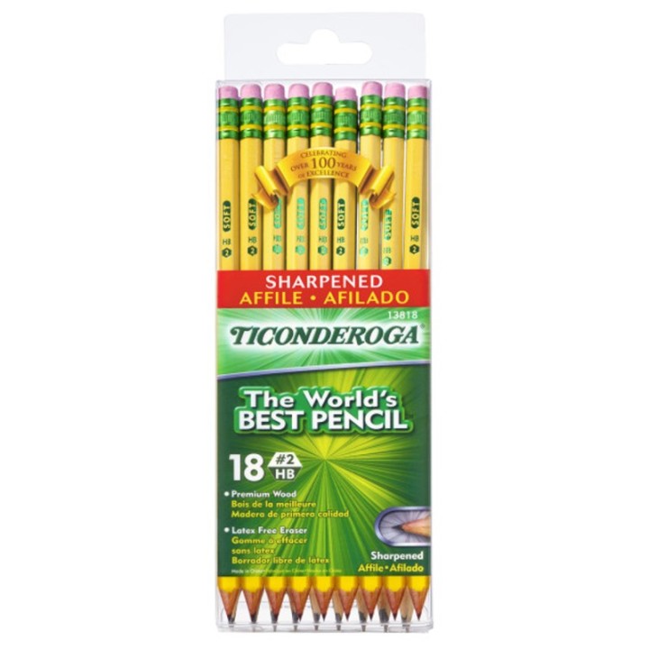 Ticonderoga® Pencils, #2 Soft, Yellow, Presharpened, Pack of 18