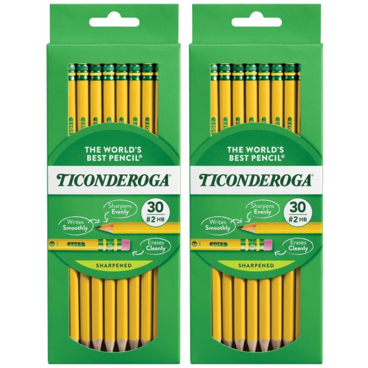 Ticonderoga® No. 2 Pencils, Pre-Sharpened, 30 Per Pack, 2 Packs
