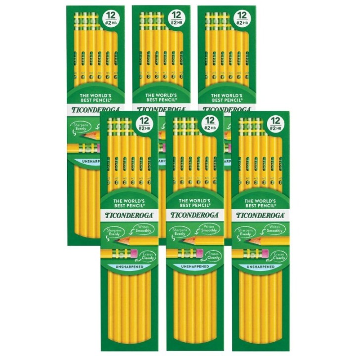 Ticonderoga® No. 2 Pencils, Unsharpened, 12 Per Pack, 6 Packs