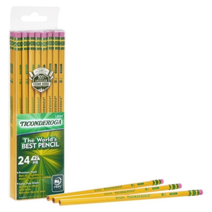 Ticonderoga® Pencils, #2 Soft, Yellow, Unsharpened, Pack of 24
