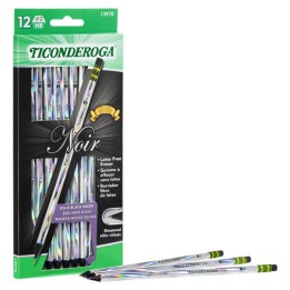 Ticonderoga® Noir Pencils, Holographic Foil on Black Wood, #2 Soft, Presharpened, Pack of 12