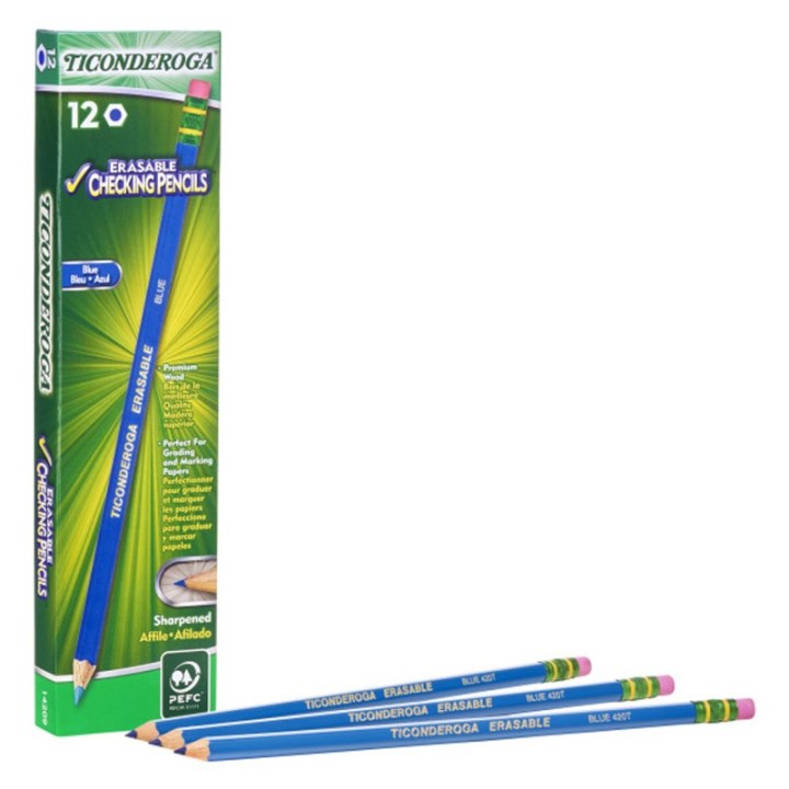 Ticonderoga® Erasable Colored Pencils™, Blue, Pack of 12