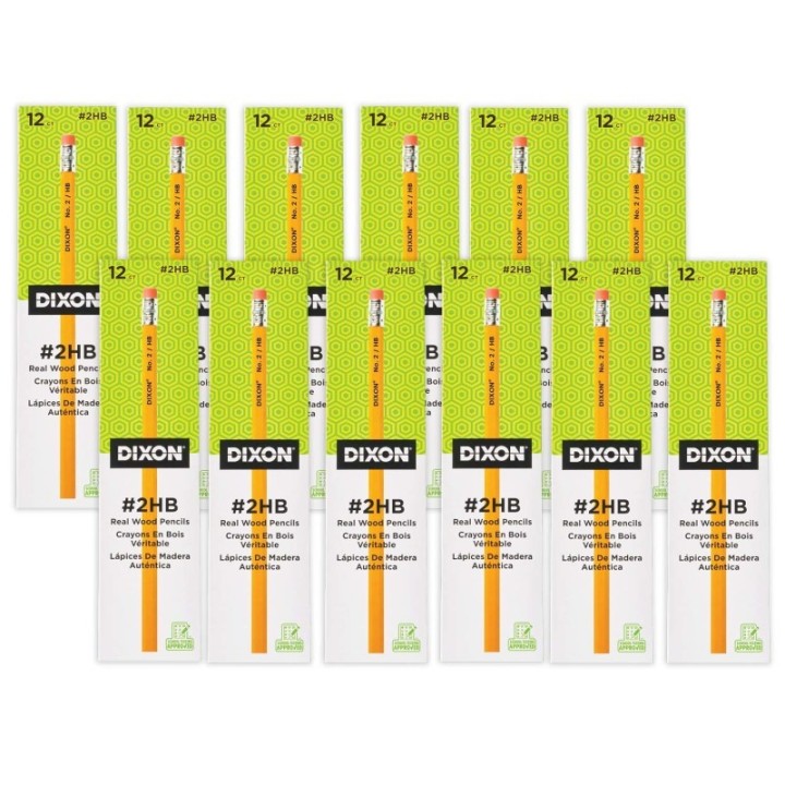 Dixon® No. 2 Pencils, Yellow, 12 Per Box, 12 Boxes