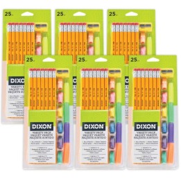 Dixon® Variety Pack, #2 Pencils, Erasers, Pencil Grips Set, 6 Sets
