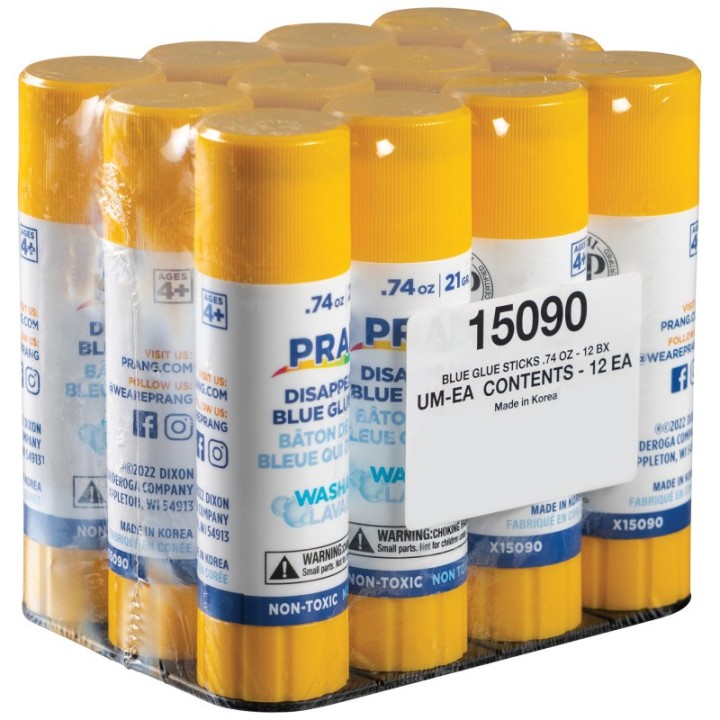 Prang® Washable Glue Stick, Blue, .74 Oz, Pack of 12