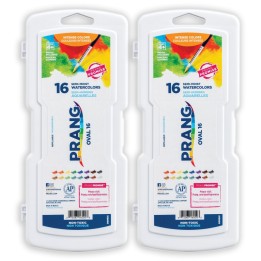 Prang® Watercolors, Oval Pans, 16 Color Set with Brush, Set of 2