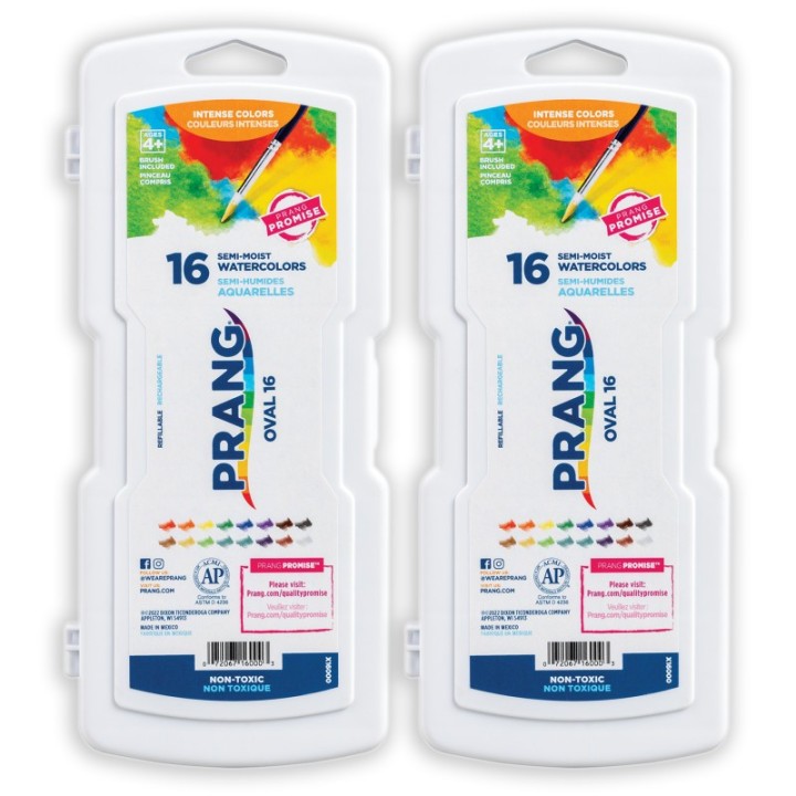 Prang® Watercolors, Oval Pans, 16 Color Set with Brush, Set of 2