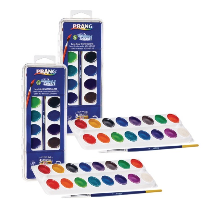 Prang® Semi-Moist Washable Watercolor Set, 16 Assorted Colors, Pack of 2