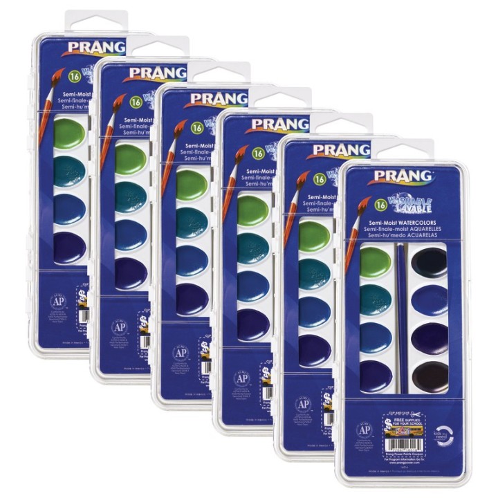 Prang® Semi-Moist Washable Watercolor Set, 16 Colors, 6 Sets
