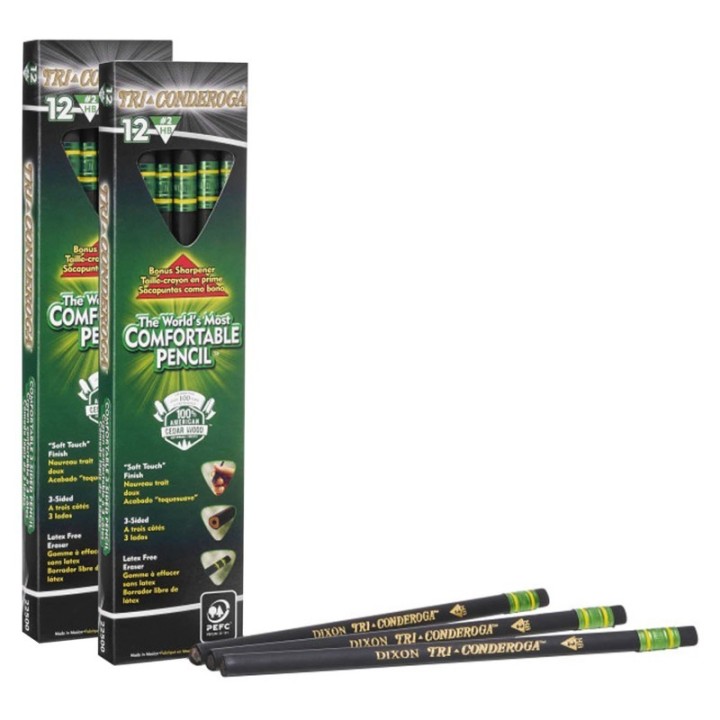 Ticonderoga® Tri-Conderoga™ 3-Sided Pencils with Sharpener, 12 Per Pack, 2 Packs
