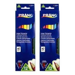 Prang® Triangular Colored Pencils, 5.5 mm core, With Sharpener, Assorted Colors, 12 Per Pack, 2 Packs