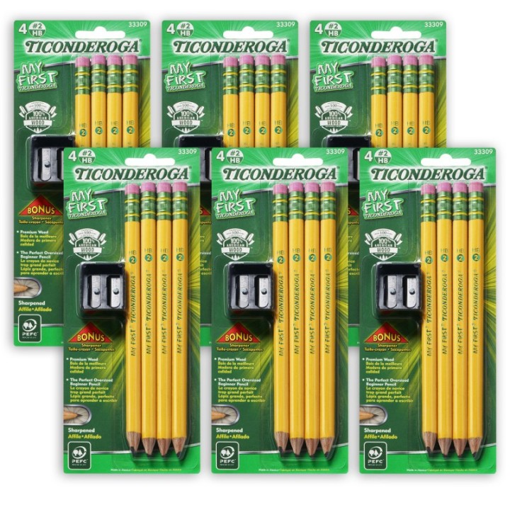 Ticonderoga® My First Pencils, Sharpened, 4 Per Pack, 6 Packs
