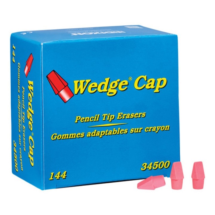 Dixon® Wedge Pencil Cap Erasers, Pink, Pack of 144