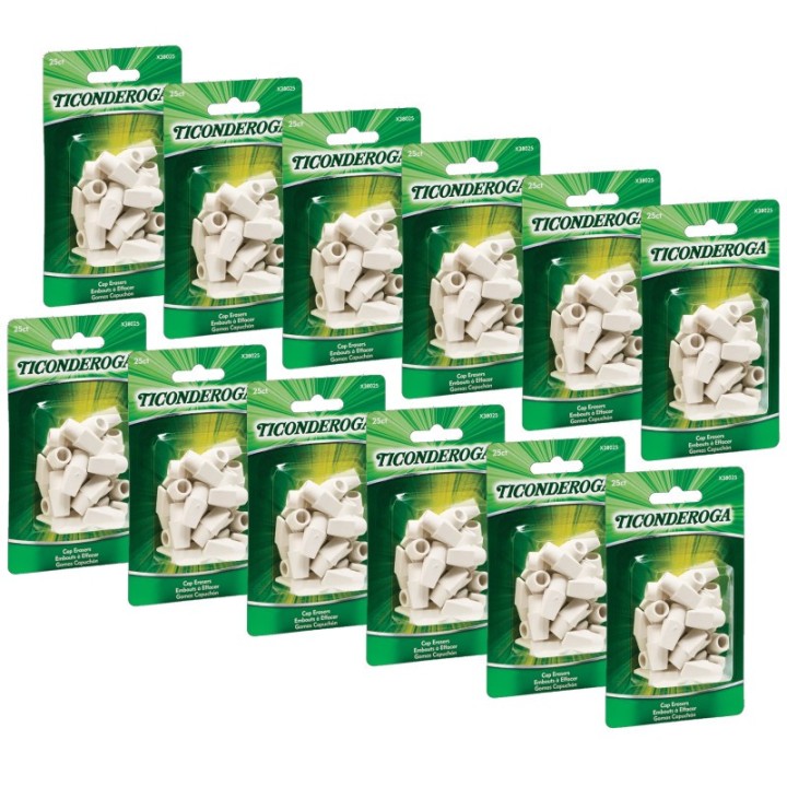 Ticonderoga® Wedge Cap Erasers, White, 25 Per Pack, 12 Packs