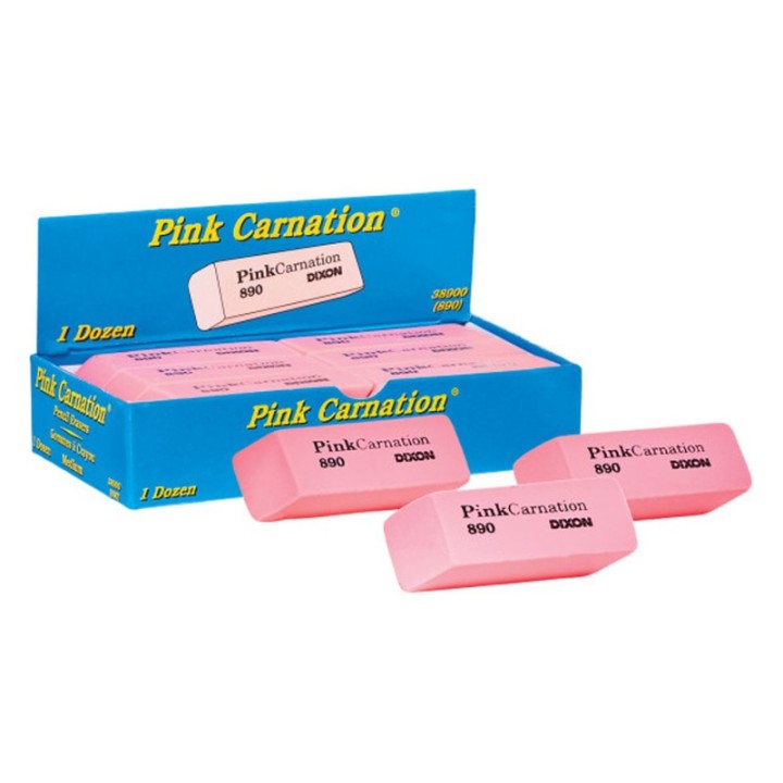 Dixon® Pink Carnation Erasers, Medium, 2-5/16 x 13/16 x 7/17, Pack of 12