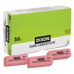 Dixon® Pink Carnation Erasers, Small, 2 x 3/4 x 7/16, Pack of 36