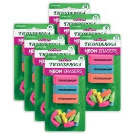 Dixon® Eraser Combo Set, Neon, Beveled & Wedge Caps, 8 Sets