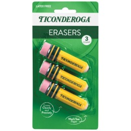 Ticonderoga® Erasers, Pencil Shaped, Yellow, 3 Count