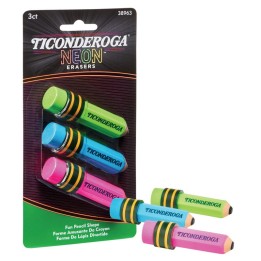Ticonderoga® Pencil Shaped Neon Erasers, 3 Count