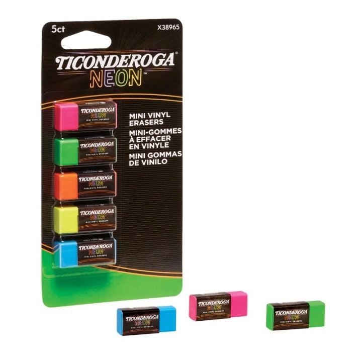 Ticonderoga® Mini Vinyl Erasers, Neon Assorted, 5 Count