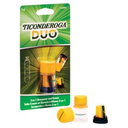 Ticonderoga® DUO Sharpener/Eraser, Green and Yellow, 1 Count