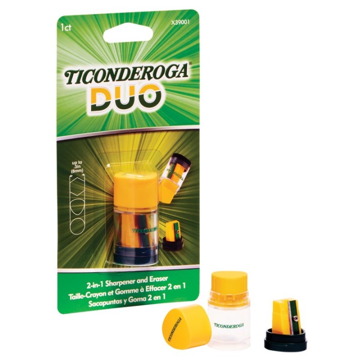 Ticonderoga® DUO Sharpener/Eraser, Green and Yellow, 1 Count