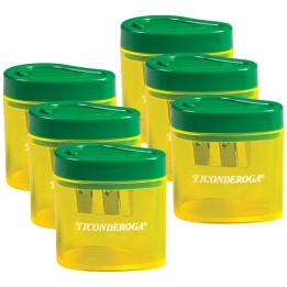 Ticonderoga® Two Hole Pencil Sharpener, Green/Yellow, Pack of 6